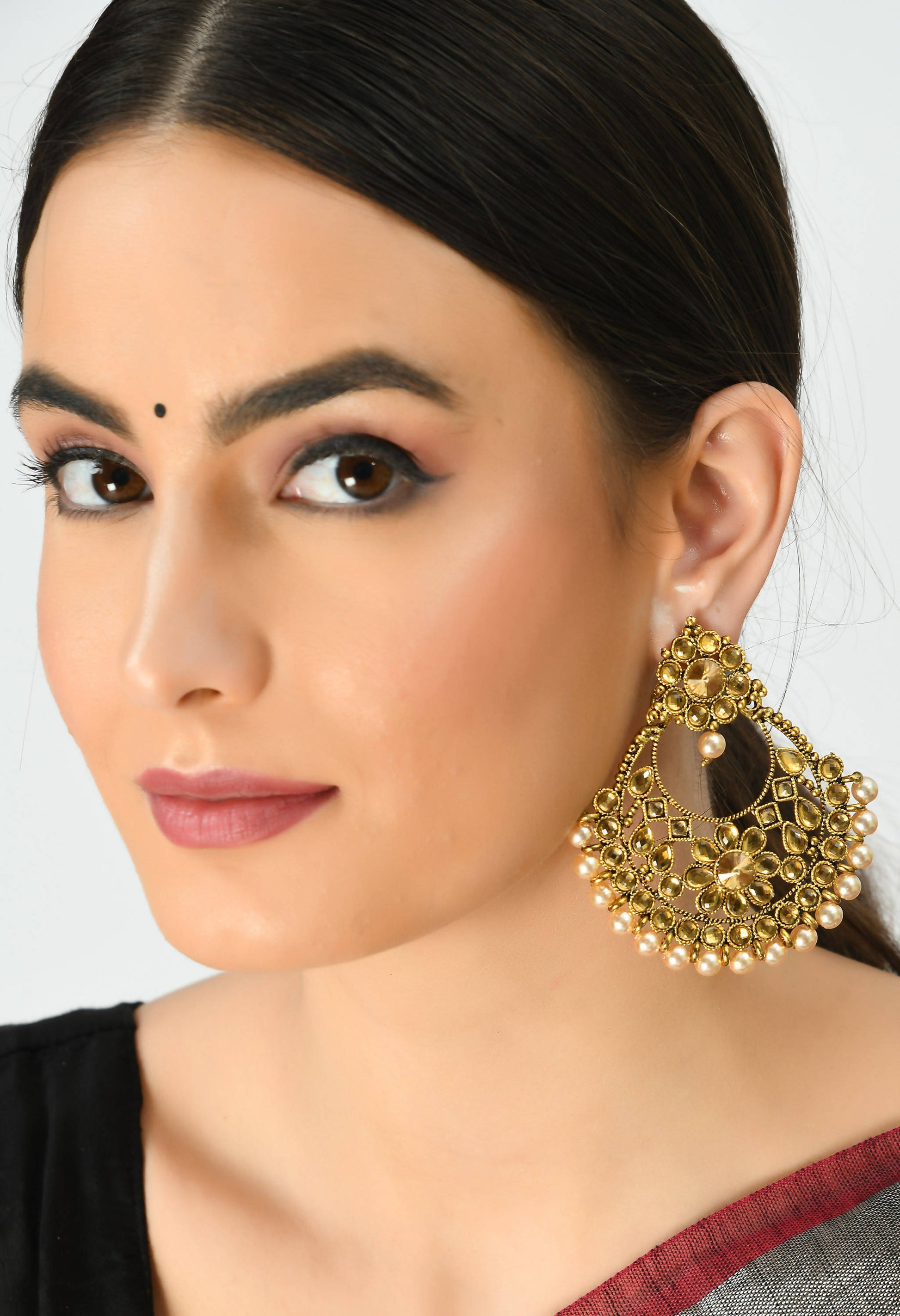 Mominos Fashion Johar Kamal Golden And White Beaded Earrings - Grab2buy