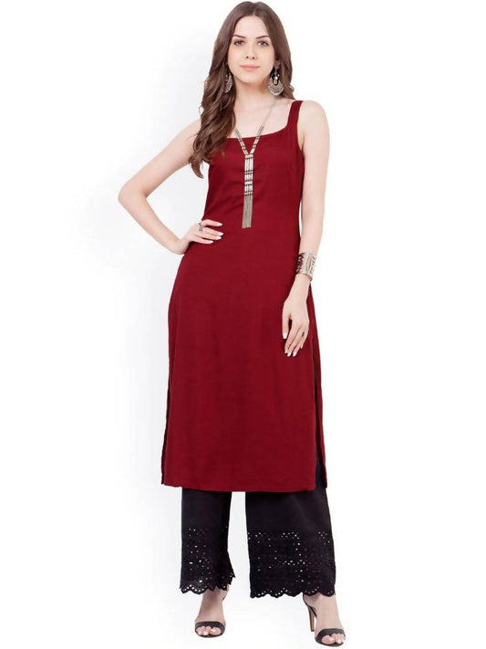 Indya Women Maroon Solid Straight Kurta | Grab2Buy