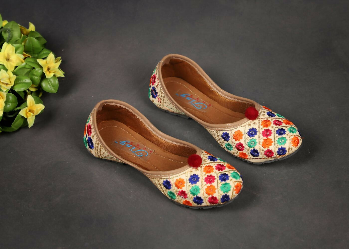 Tiny Bugs Girls Ethnic Floral Embroidered Juttis - Multi  Grab2Buy Tiny Bugs Grab2Buy
