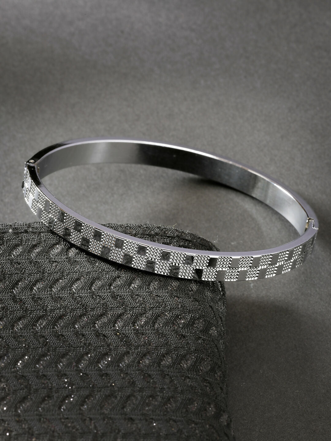 NVR Men's Set of 2 Rhodium-Plated Stainless Steel Kada Bracelet