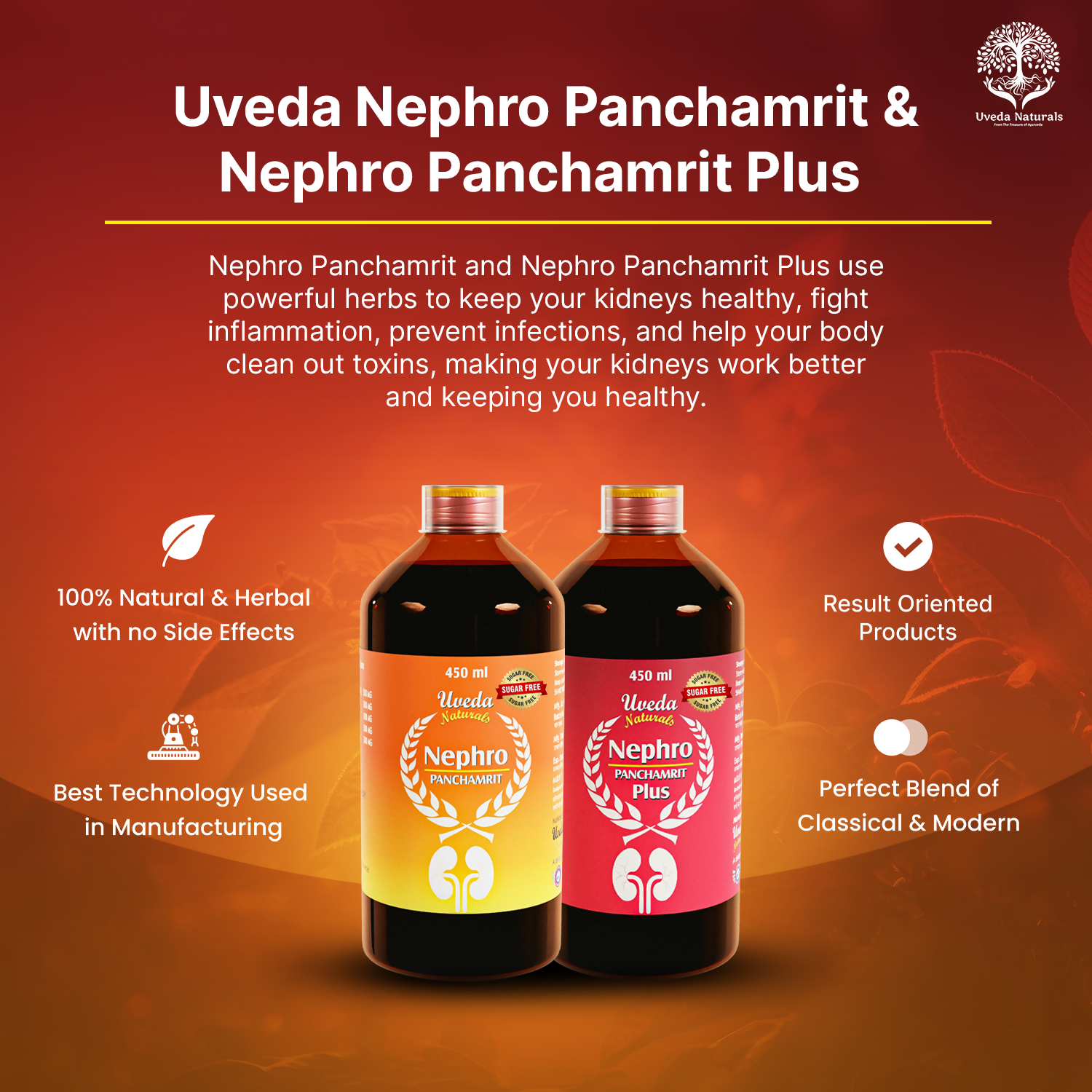 Uveda Naturals Nephro Panchamrit and Nephro Panchamrit Plus Sugar Free Combination 