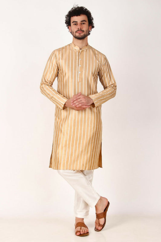 Brown Art Silk Woven Designer Men's Rajwadi Kurta Set - Mahotsav