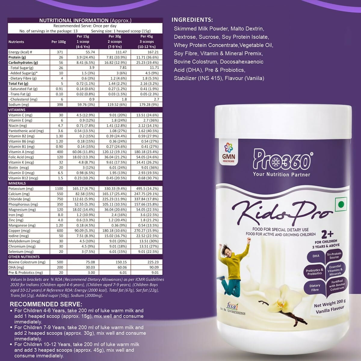 Pro360 Kidspro Protein Powder Child Nutrition for Growing Children, Improves Growth & Active Strong Kids 