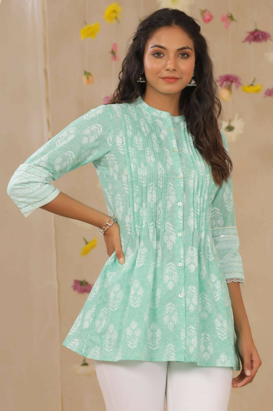 Juniper Women Mint Cambric Printed A-Line Tunic - Grab2buy