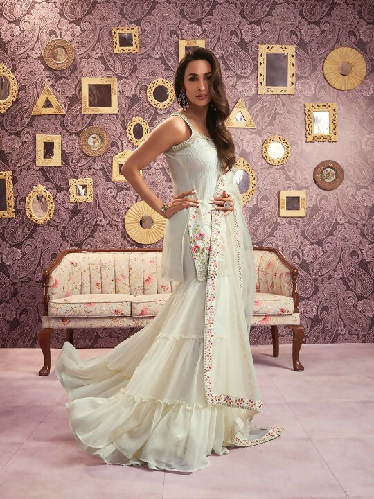 Vastranavya Malaika Arora Cream Georgette Embroidered Sequins Palazzo Suit  Grab2Buy Vastranavya Grab2Buy