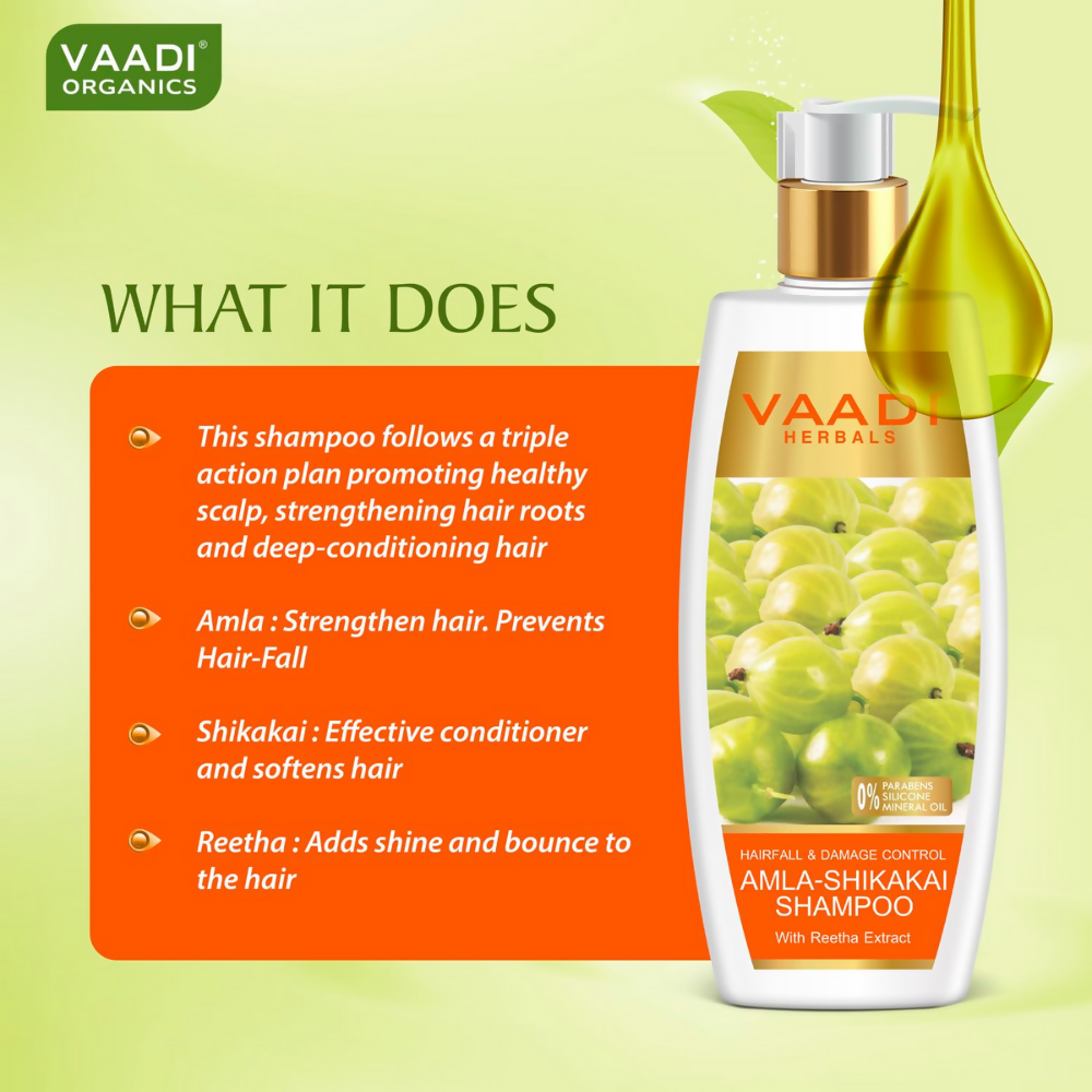Vaadi Herbals Amla Shikakai Hair Fall and Damage Control Shampoo & Olive Conditioner 