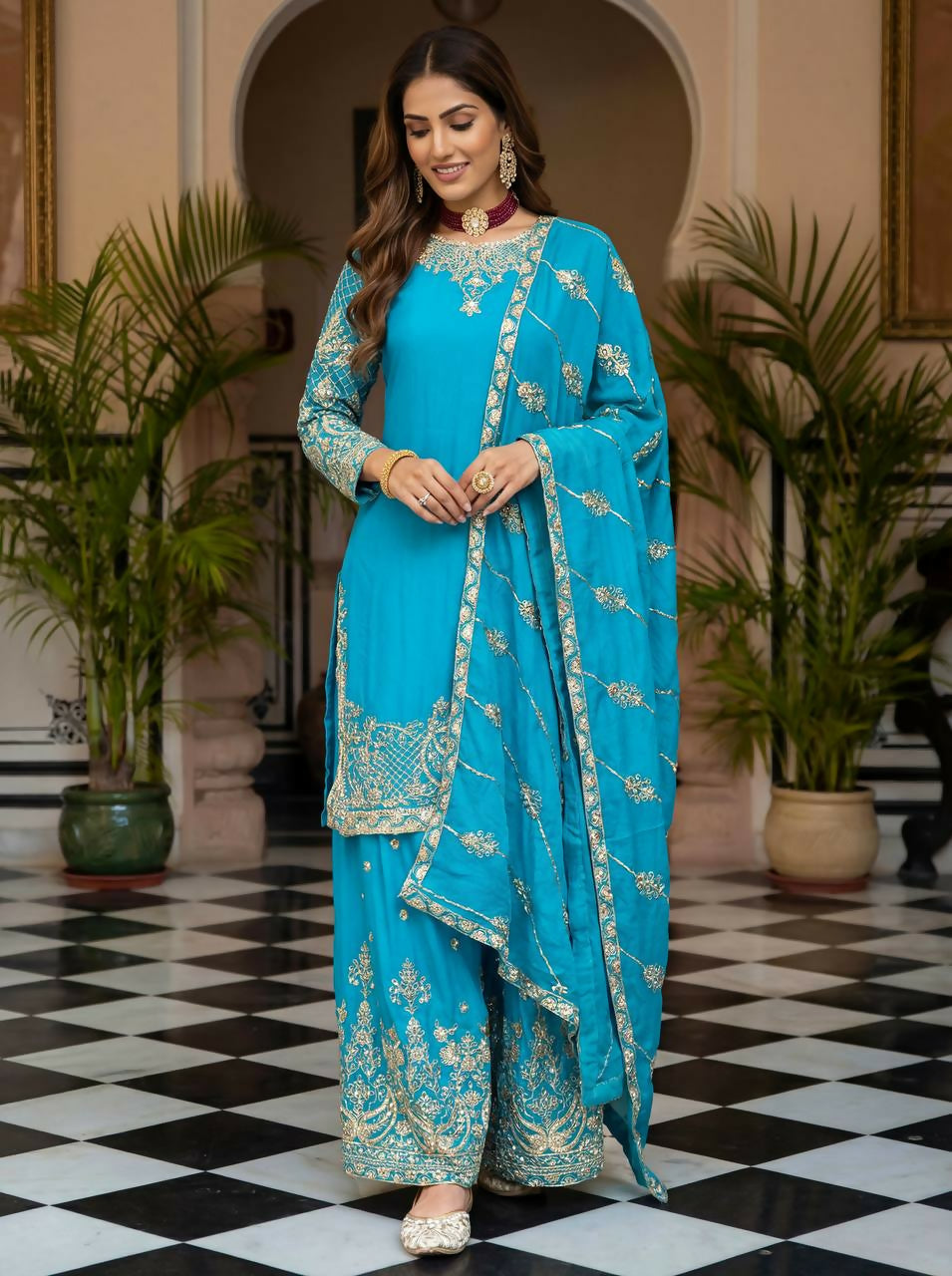 Joban Fashion Sky Silk Embroidered Sharara Set