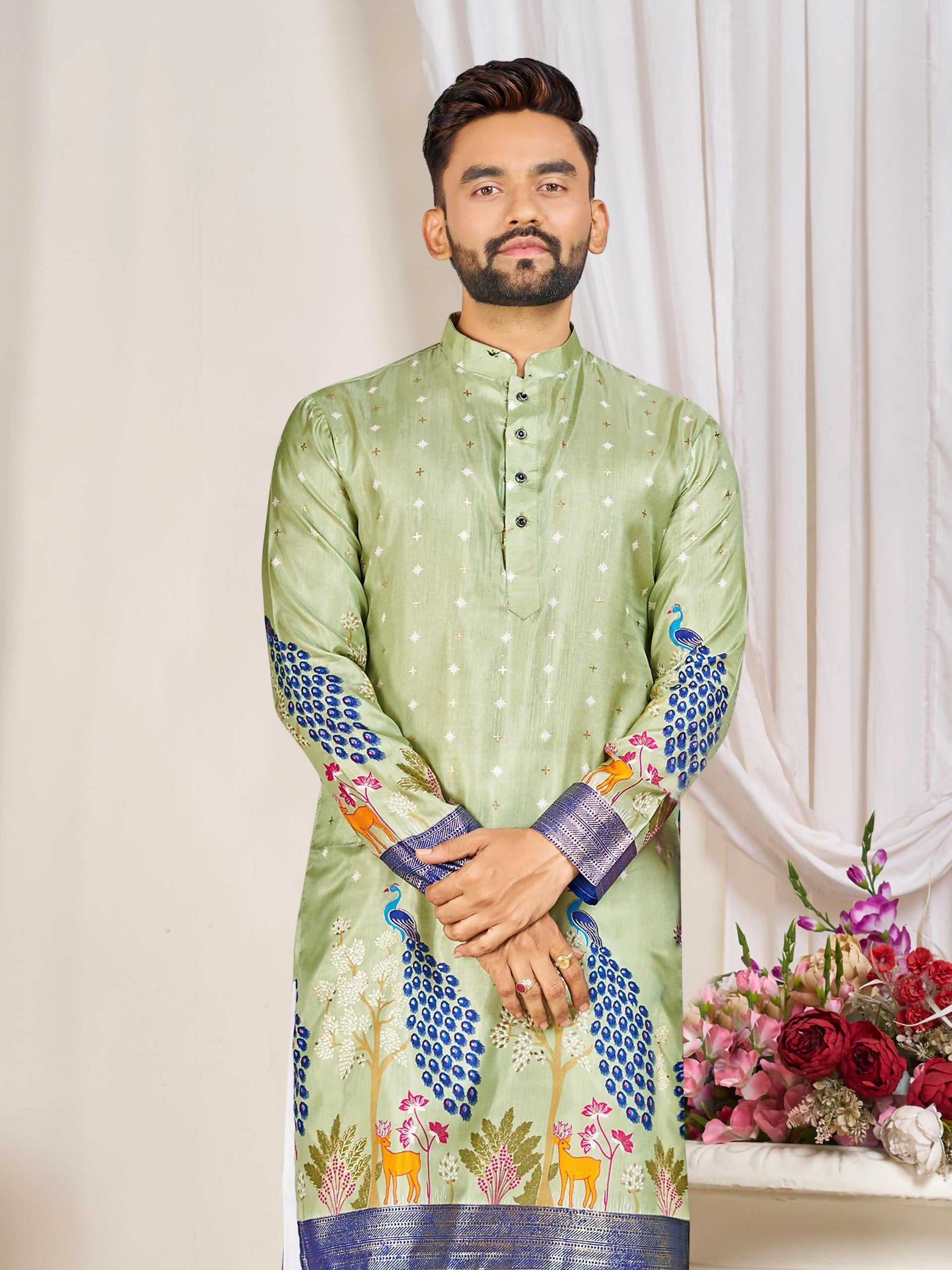 Anaita Green Dola Silk Straight Kurta With Foil Work