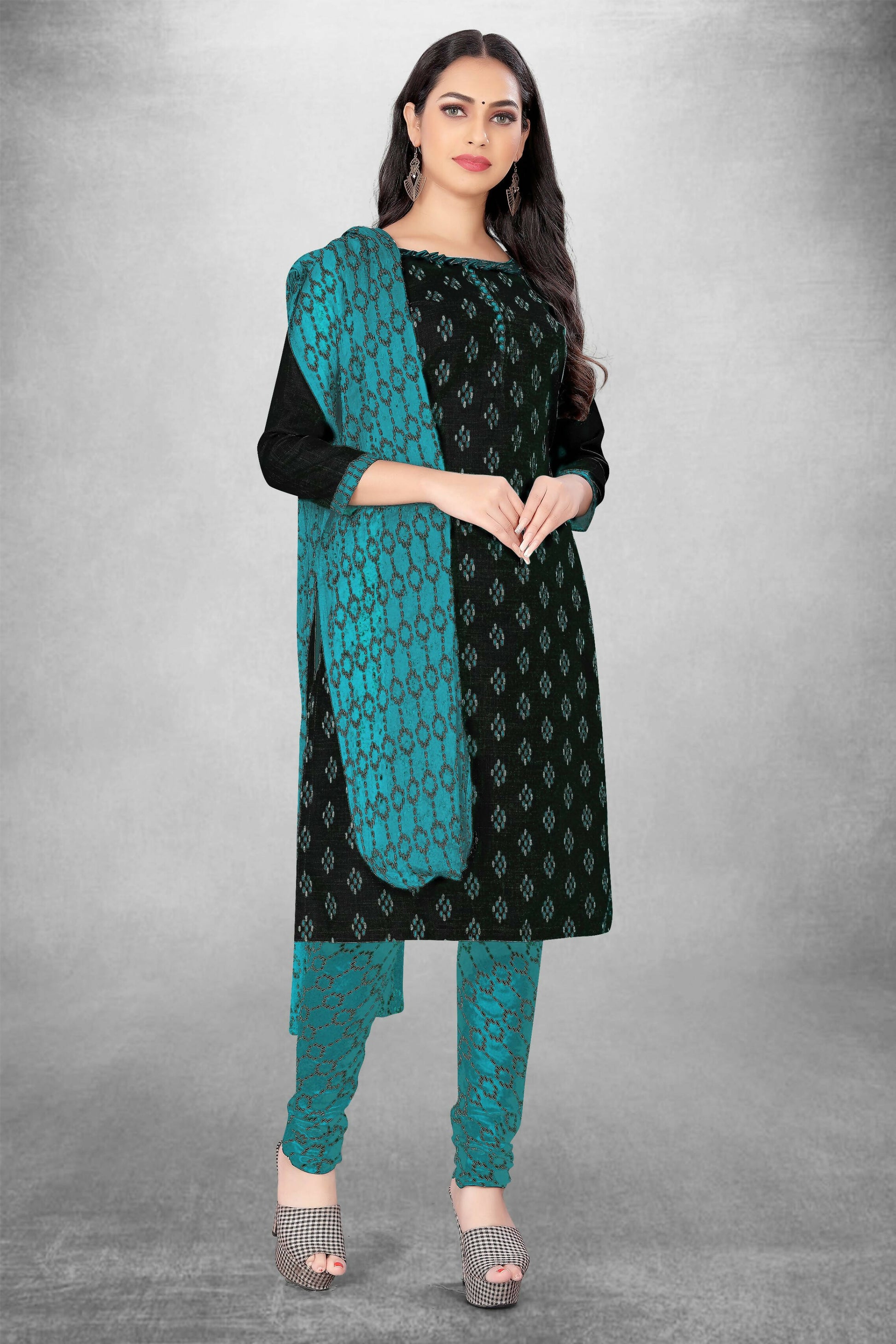 Black Cotton Printed Unstitched Dress Material - Amara