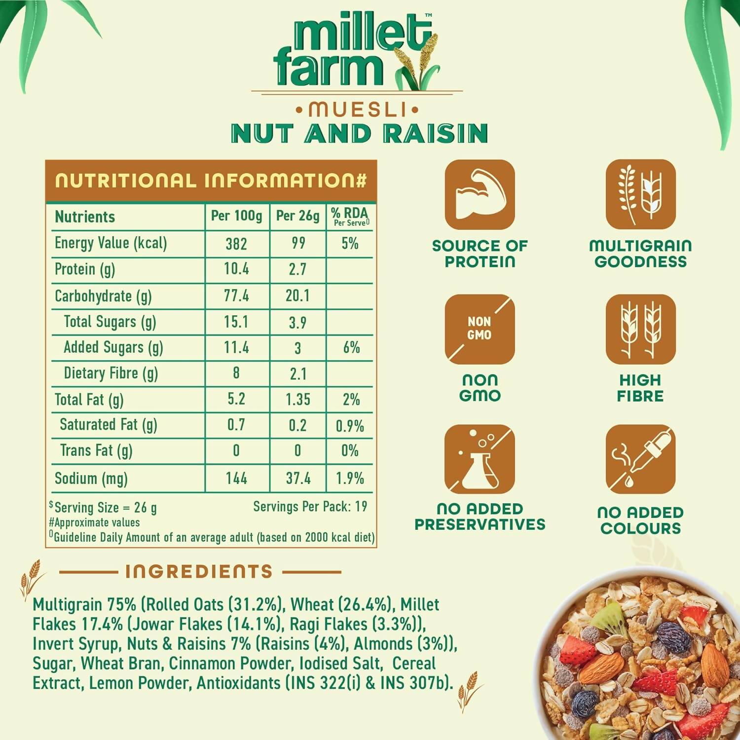 Bagrry's Millet Farm Nut & Raisin Muesli with Jowar and Ragi - Grab2buy