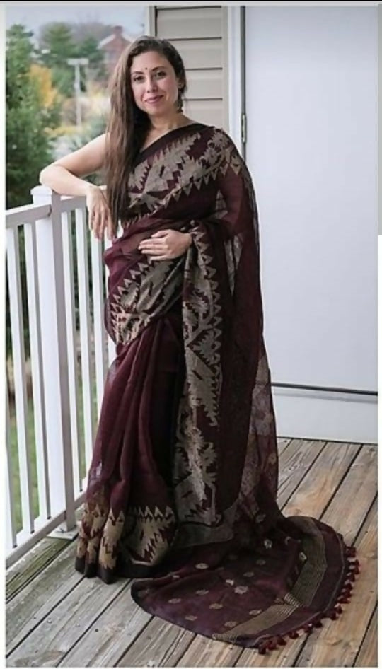 Exclusive Collection Deep Brown Beautiful Linen Jamdani Grab2Buy 