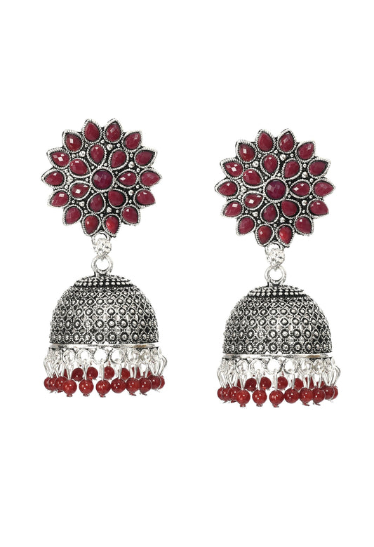 Mominos Fashion Johar Kamal Kundan Work Jhumka With Maroon Beads 