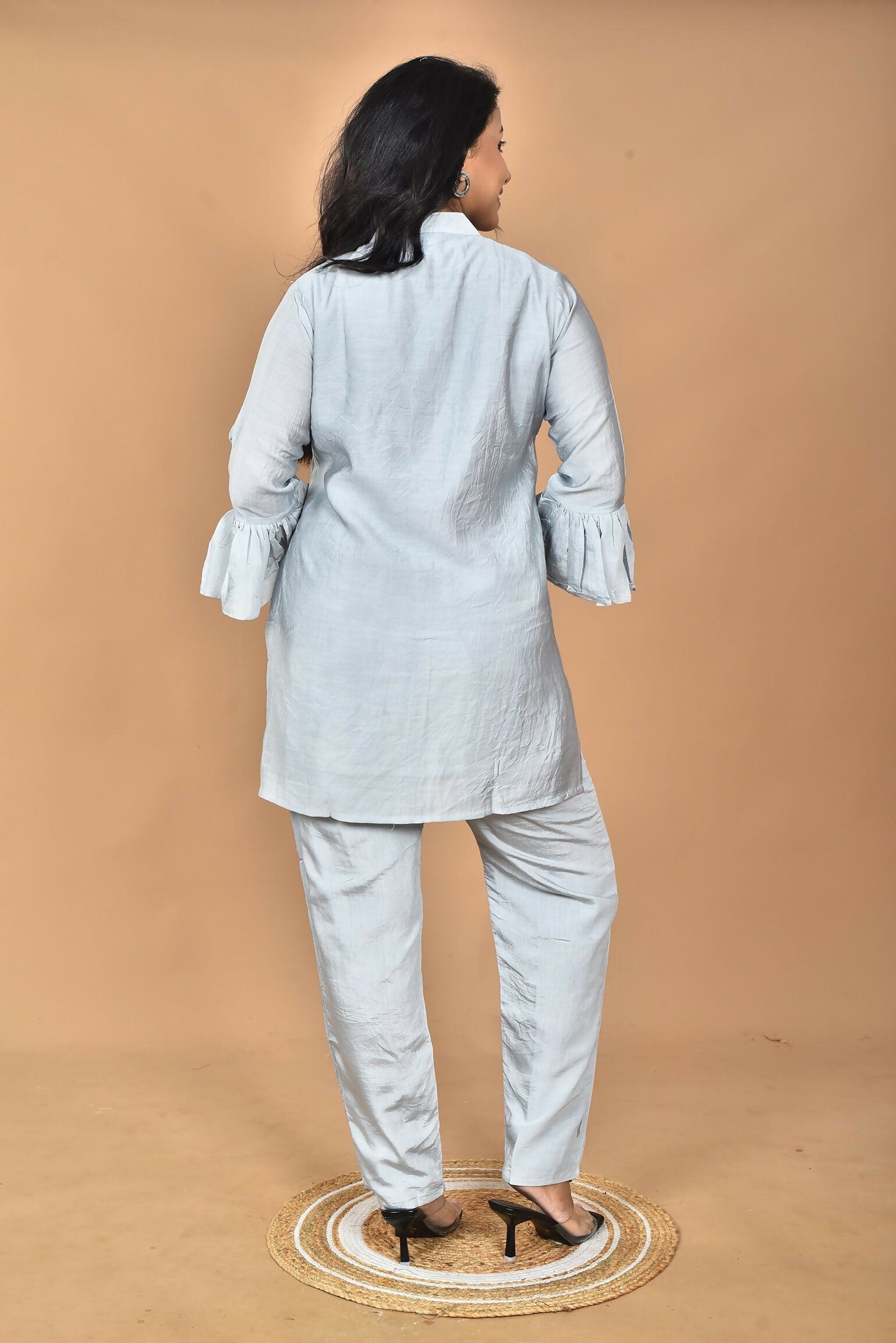 Morchari Women Hand Embroidery Co-Ords-Grey 