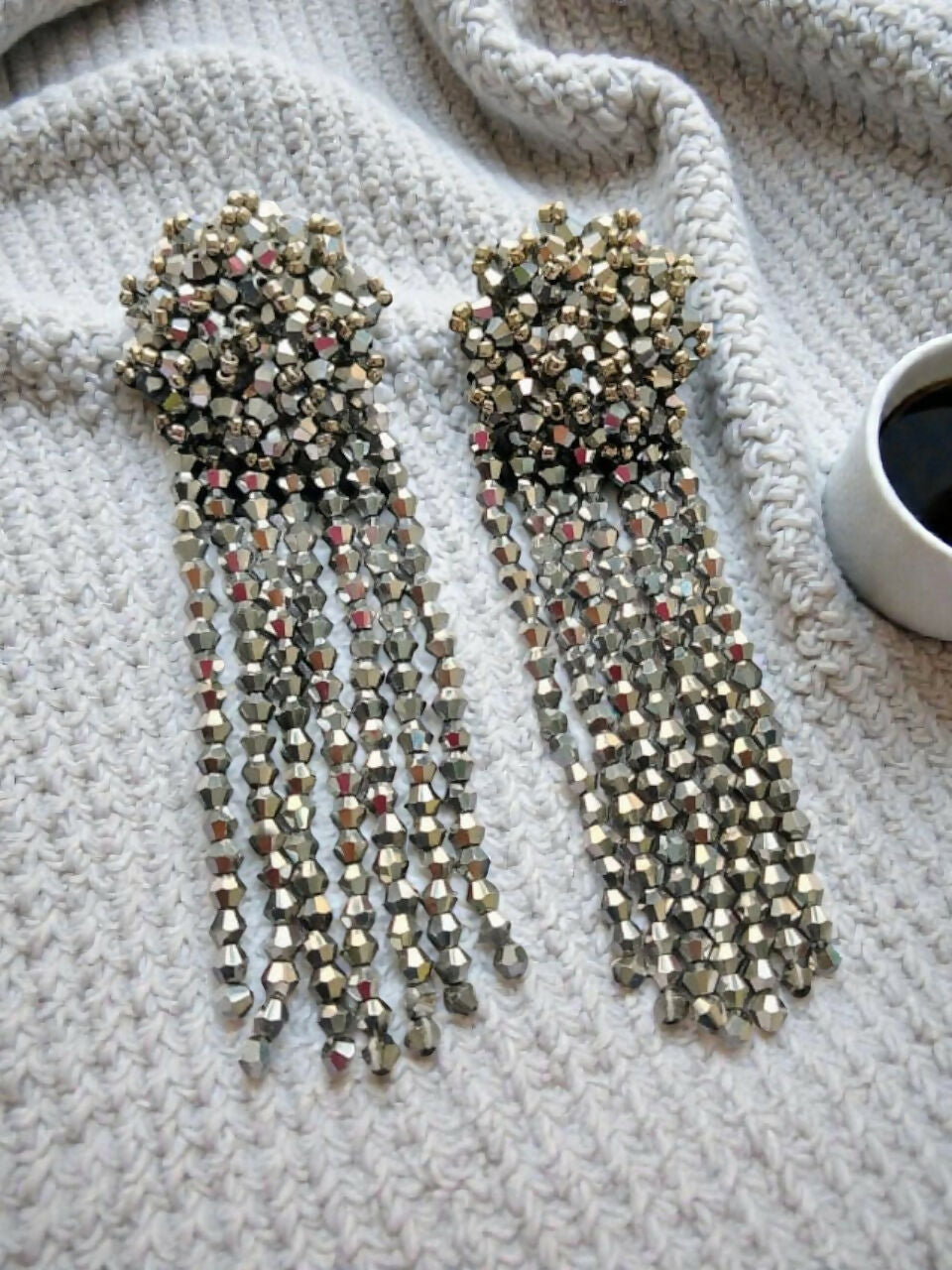 Inhanns Handmade Crystal Waterfall Earrings - Long - Titanium