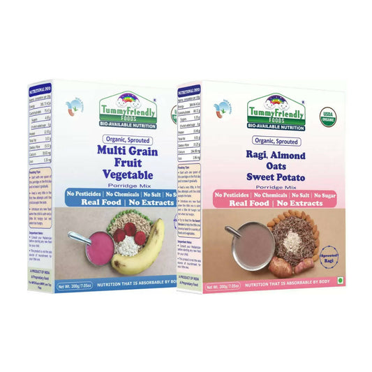 TummyFriendly Foods Organic Multi-Grain, and Sprouted Ragi, Oats, Red Lentil, Banana Porridge Mixes Combo - Grab2buy