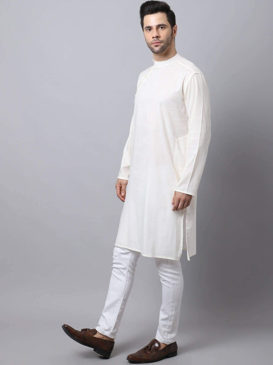 Even Apparels White Pure Cotton Men's Kurta With Side Placket 