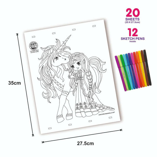 Sardar Ji Ki Dukan Ratna's Mandala Art Unicorn The Colouring Kit 20 Sheets With 12 Sketch Pens Inside - Grab2buy