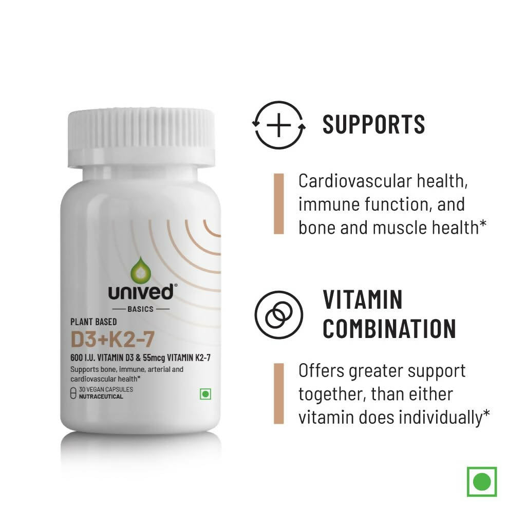 Unived Basics D3+K2 (MK-7) | Vegan Vitamin D3 600 IU & Vitamin K2-7 - Grab2buy
