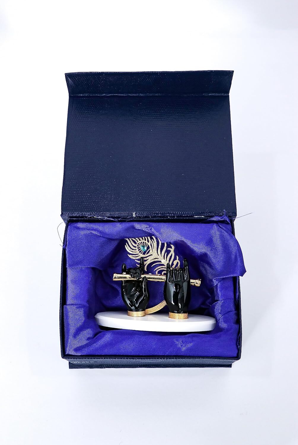 House Of Wemy Gold-Polished Lord Krishna Hands Idol with Flute and Pecock Feather - Black 