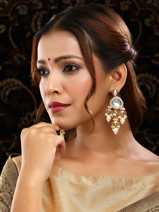 Ruby Raang 22k Gold Polished Kundan Earrings With Pearls | Swadesiicart