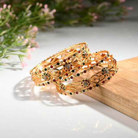 Afast Designer Fancy Party Bangle/ Kada Set, Gold, Metal, Pack Of 6 - Grab2buy