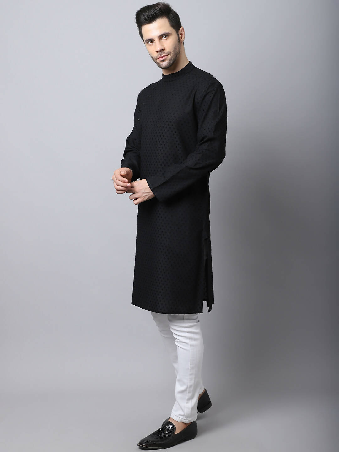 Even Apparels Black Pure Cotton Men's Kurta With Side Placket (MMS446) 