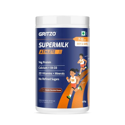 Gritzo SuperMilk Athlete (7-12y Boy & Girl), 14g Protein Powder (Double Chocolate)