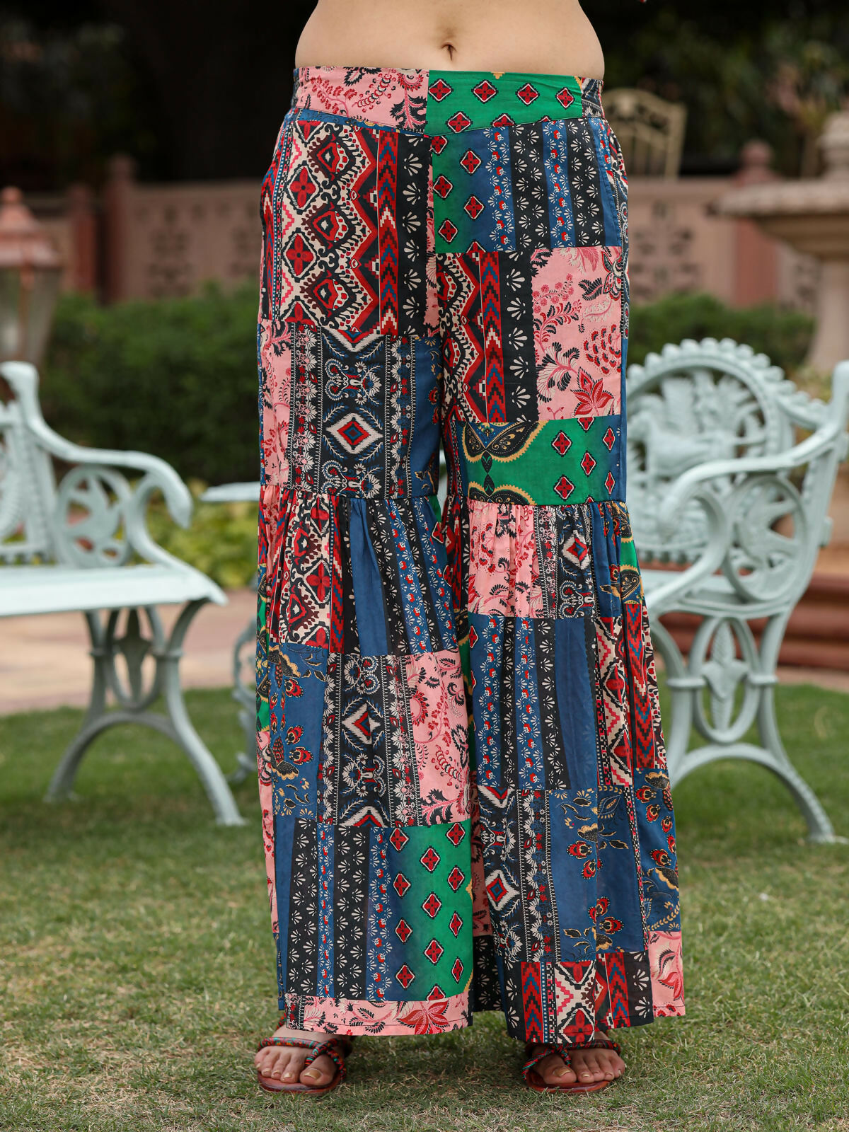 Juniper Women's Rust Thered Embroidered Rayon Kurta Sharara & Voile Dupatta Set