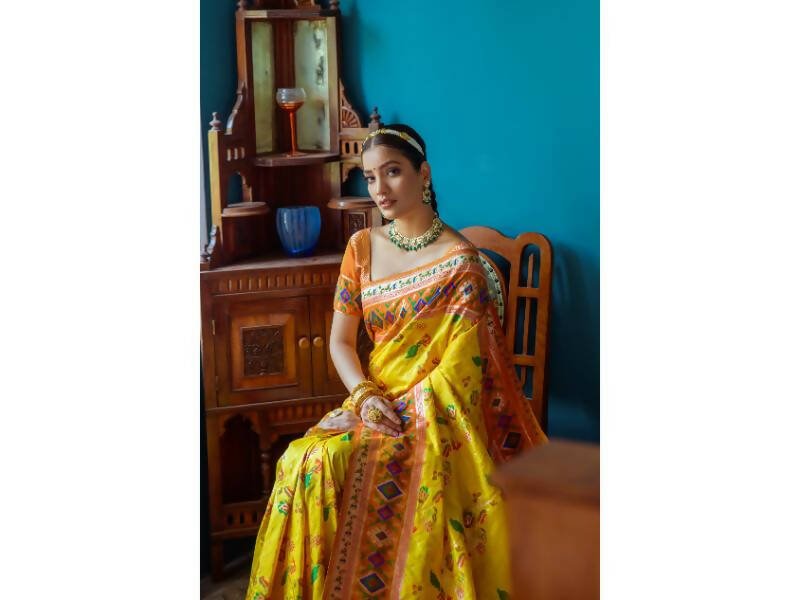 Aastha Fashion Women's Yellow Paithani Silk Meenakari Zari Woven Saree with Blouse - Grab2buy