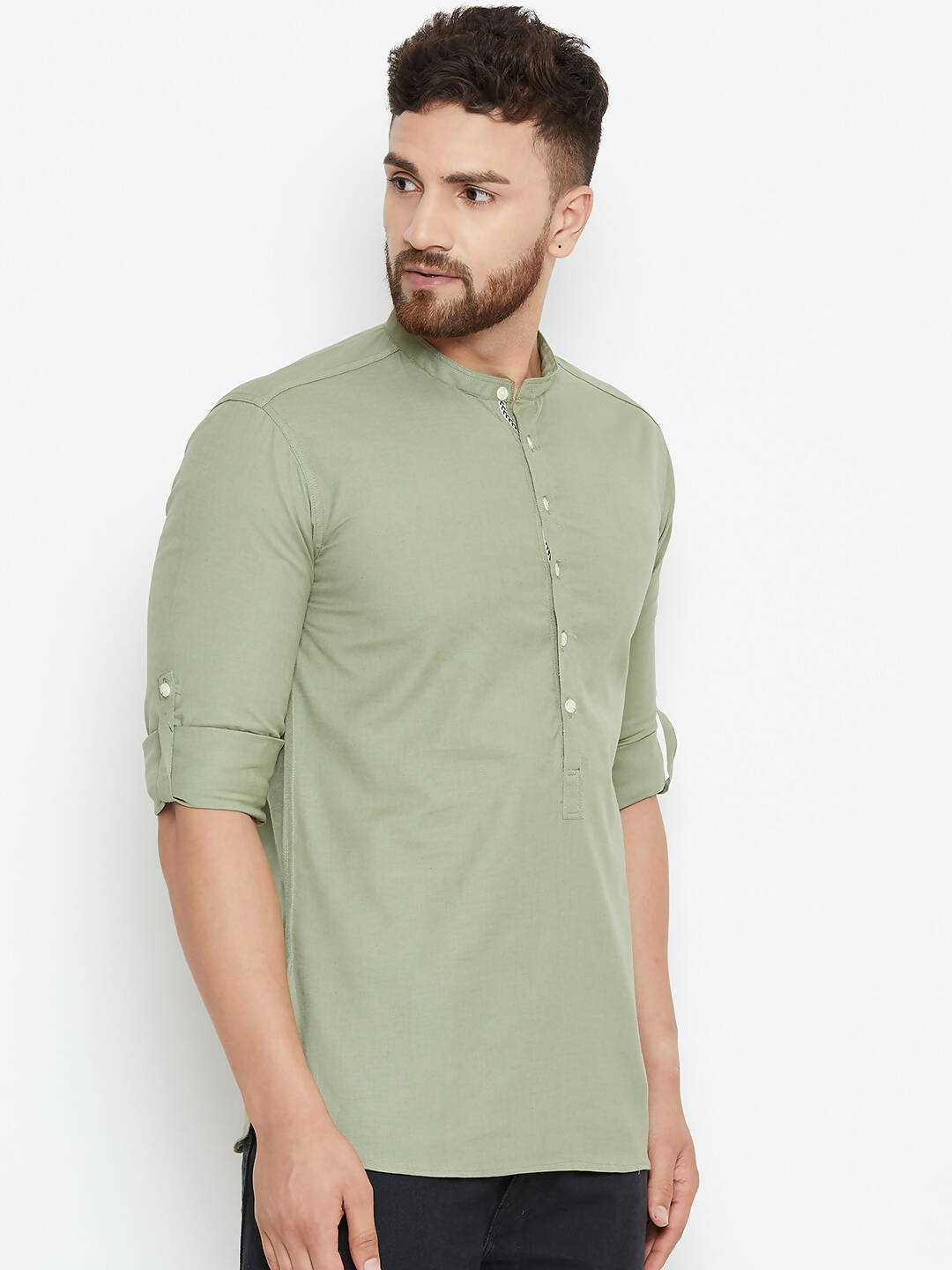 Even Apparels Green Color Men's Pure Cotton Kurta With Band Collar 