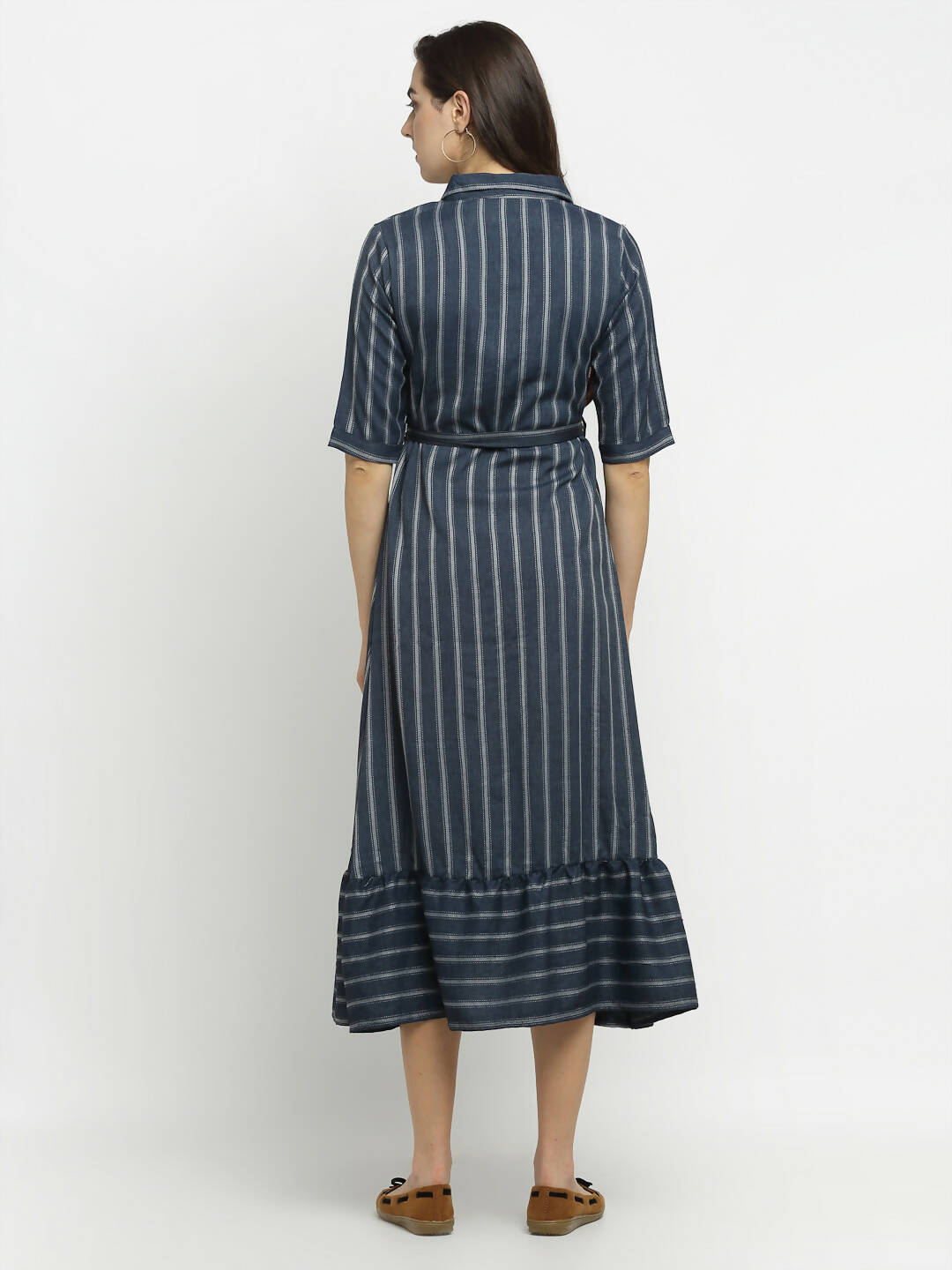 Rudra Bazaar Grey A-Line Striped Kurta
