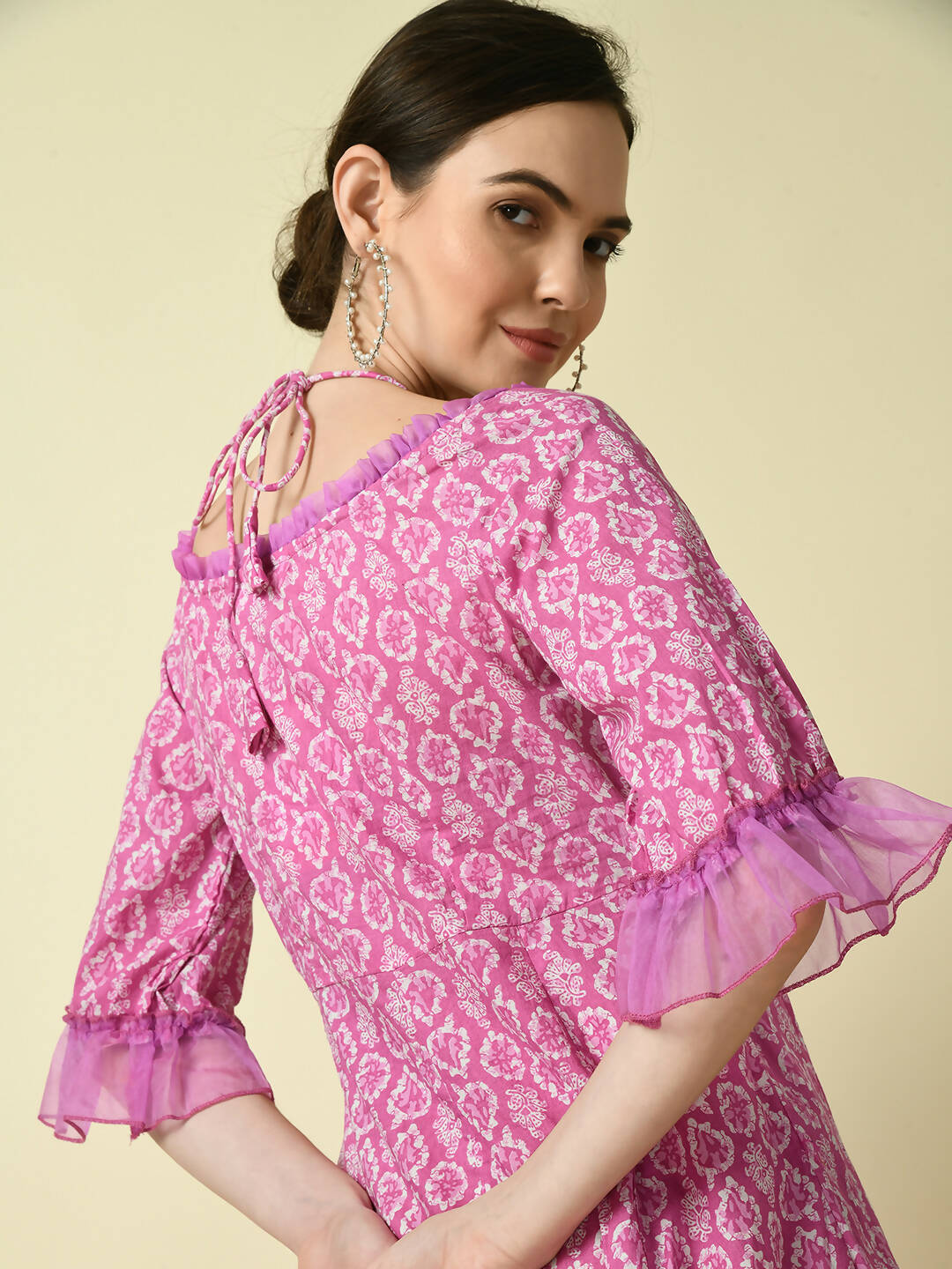 Myshka Women's Pink Empire Printed Dress