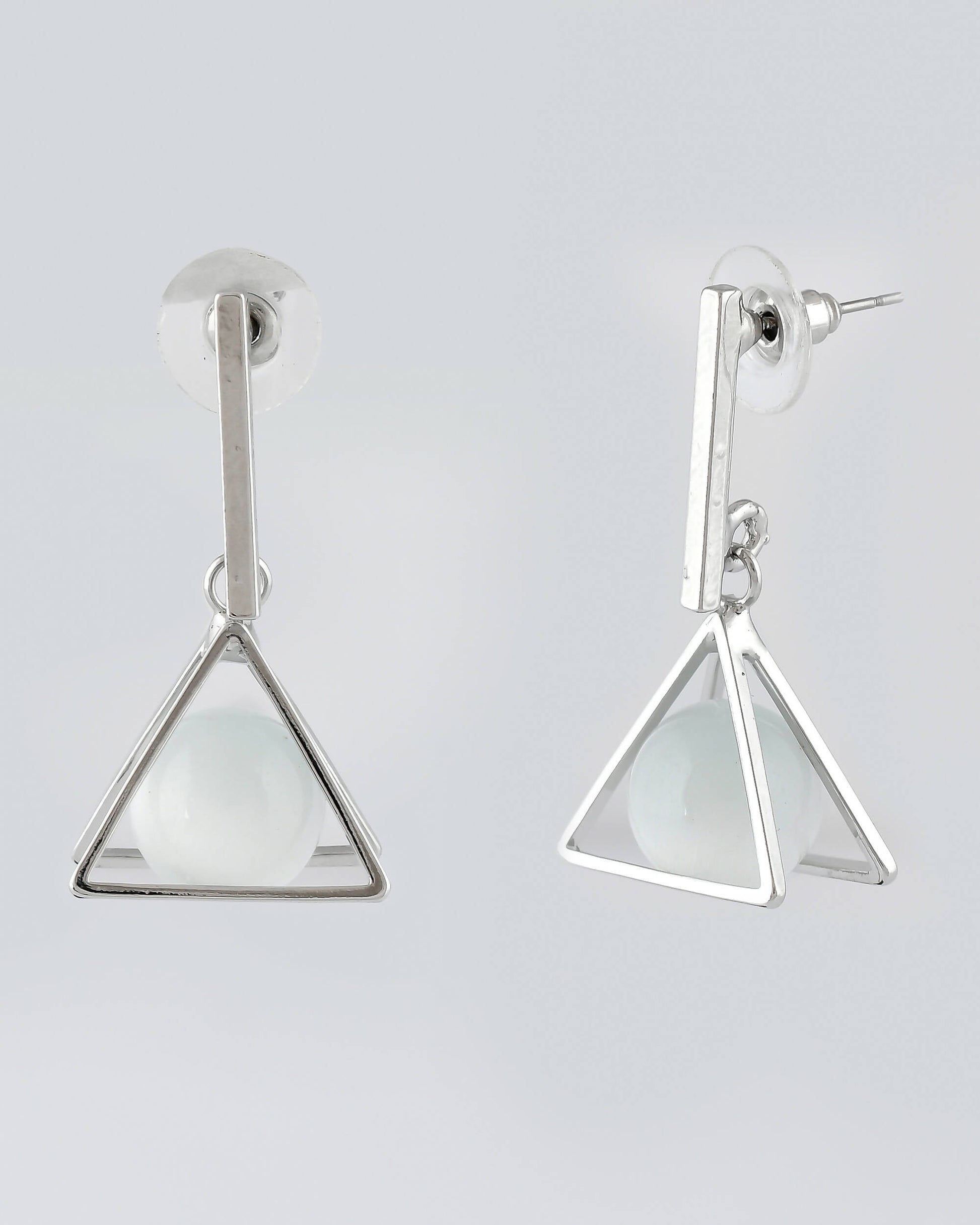 VOJ Women Sliver Triangle with Pearl Stainless Steel Stud Earrings - Grab2buy