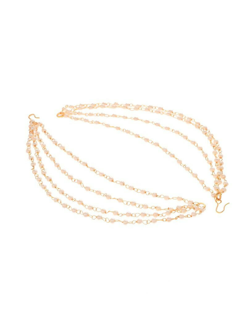 NVR Pearl Studded Classic Gold-Polished 4 Line Ear Chain Ear Cuff 