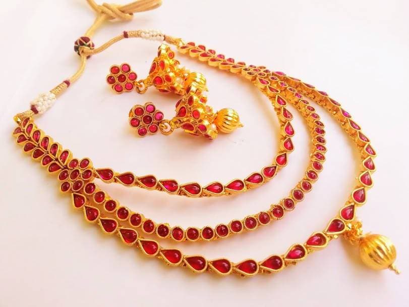 Pink Kemp Three Layer Necklace Set