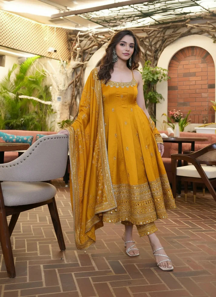 Yash Enterprise Yellow Vichitra Silk Party Wear Embroidery Suit Set  Grab2Buy Yash Enterprise Grab2Buy