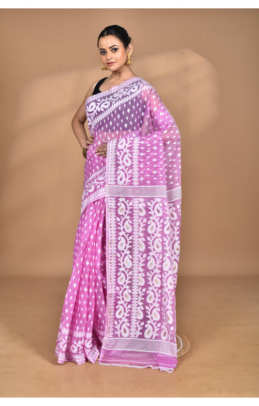 Morchari Pure Cotton Dhakai Jamdani Handloom Saree-Pink