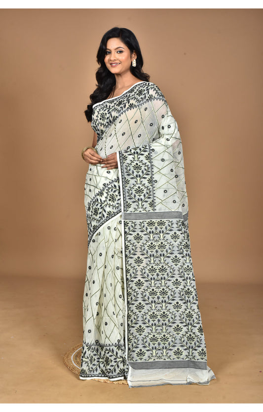 Morchari Pure Cotton Dhakai Jamdani Handloom Saree-Cream