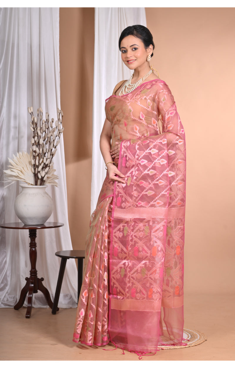 Morchari Heavy Jamdani Silk Orzanga Saree-Orange