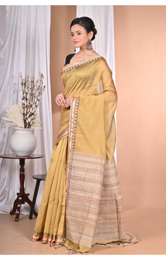 Morchari Pure Cotton Dhakai Jamdani Handloom Saree-Light Golden