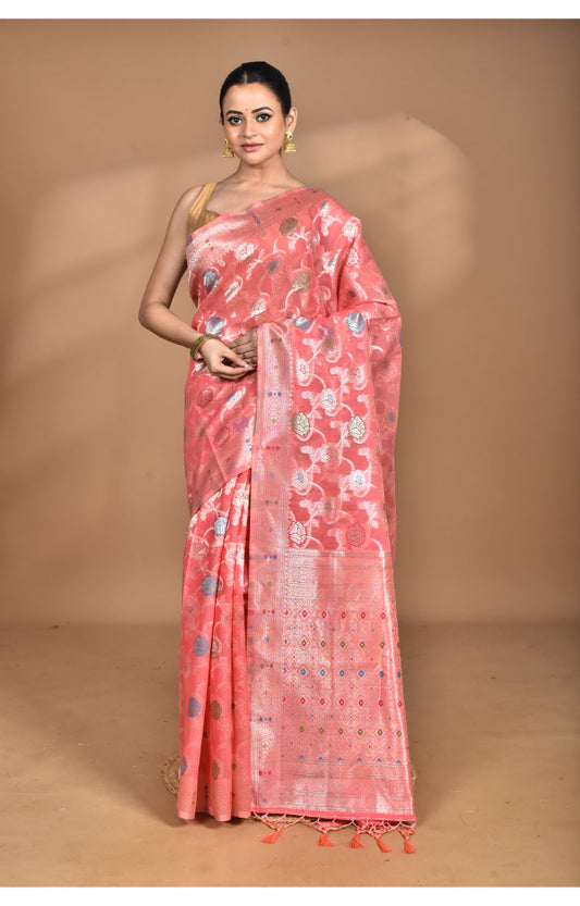 Morchari Women Desgin Chanderi Silk Saree-Peach