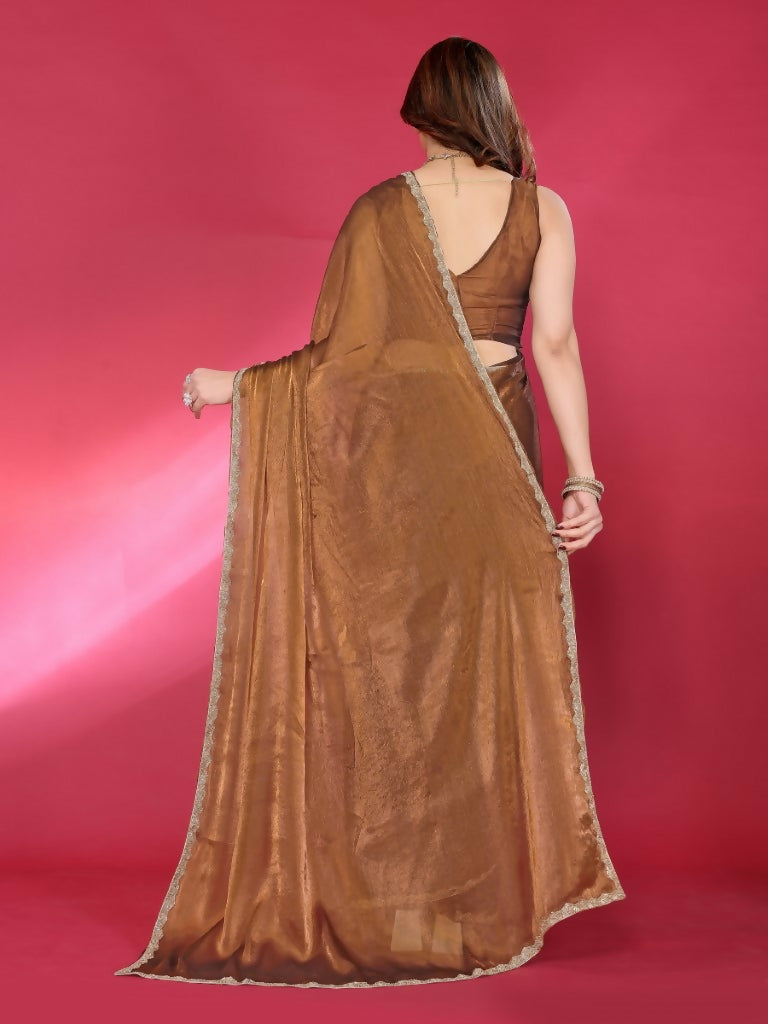 PR Fashion Browne Jimmy Choo Fabric Palin With Work Lace Saree