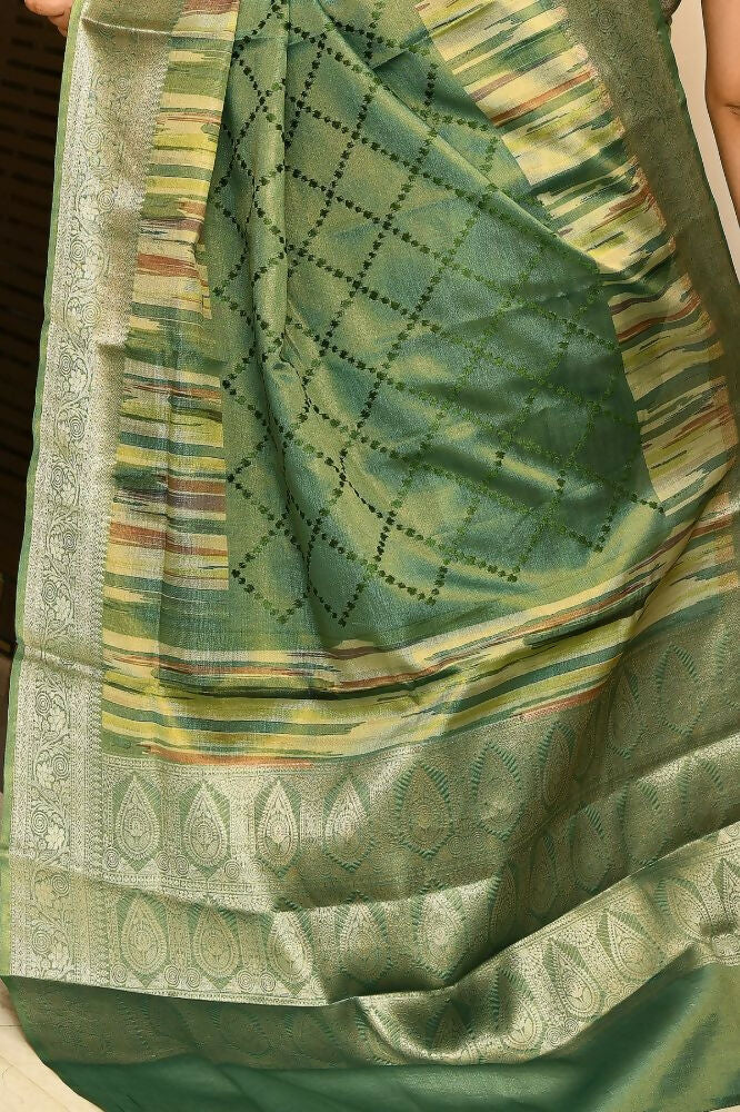 Joban Fashion Green Saree Tissue Digital With Embroidery