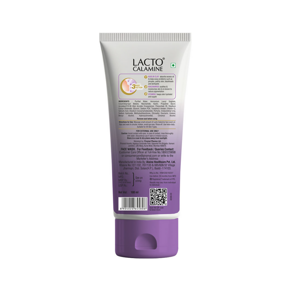 Lacto Calamine Face Wash with Kaolin Clay, Niacinamide & Vitamin E for All Skin Types 
