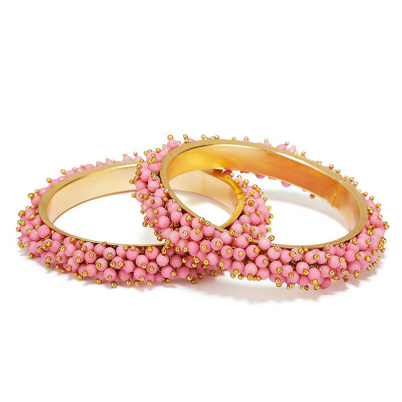Mominos Fashion Joharkamal Gold-Polished Baby Pink Beads Work Bangles | Grab2Buy