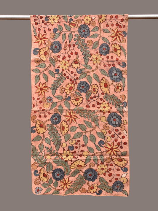 Peach Kalamkari Hand Painted Sico Stole with Floral Design - Global Threads - Grab2buy