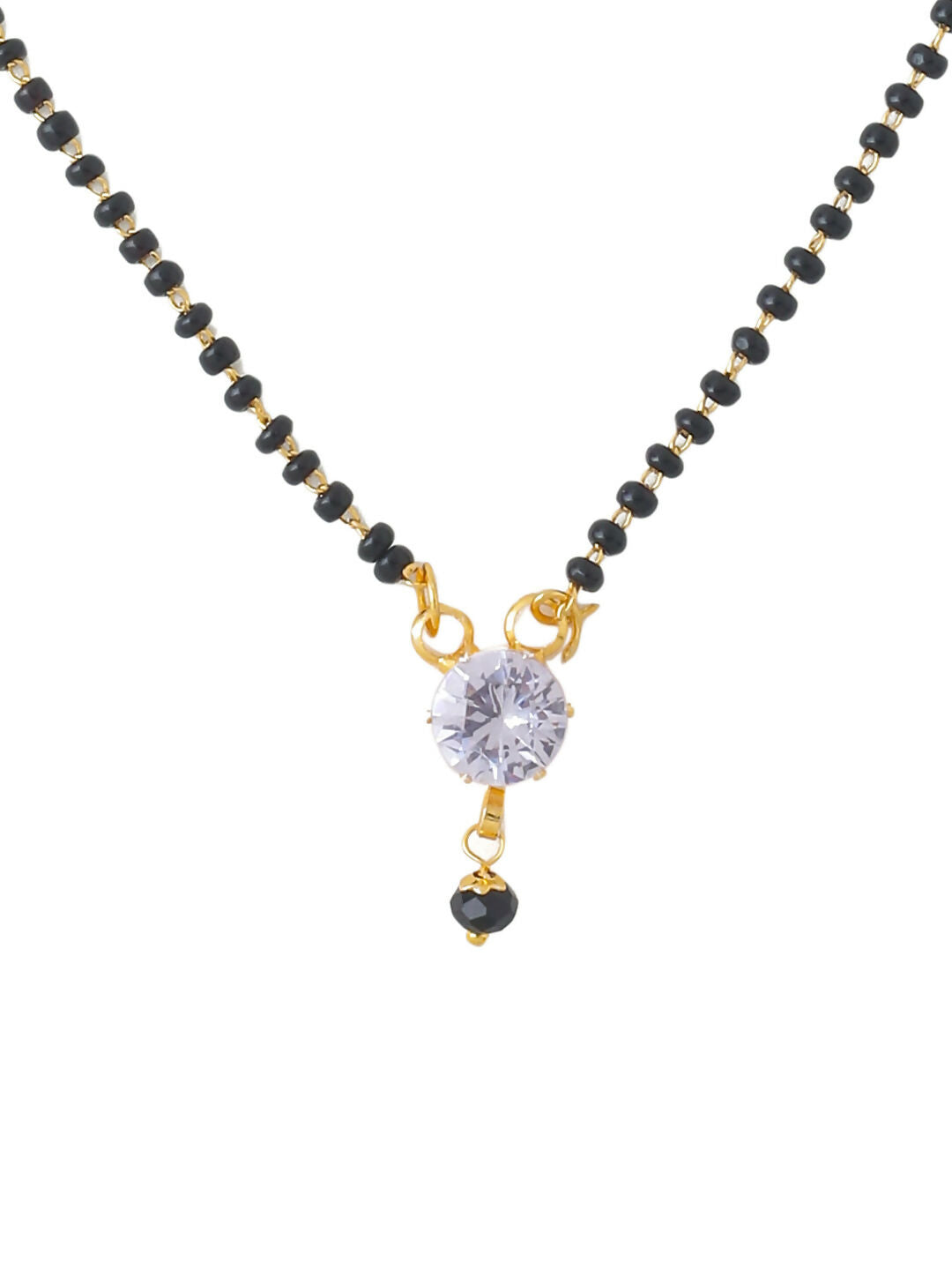 NVR Women's Set of 3 Gold-Polished CZ Stone-Studded & Beaded Mangalsutra 