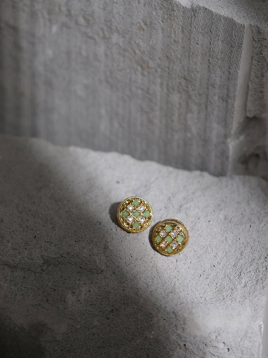 Gold-Toned Green Contemporary Gold-Plated Studs Earrings - Ruby Raang - Grab2buy