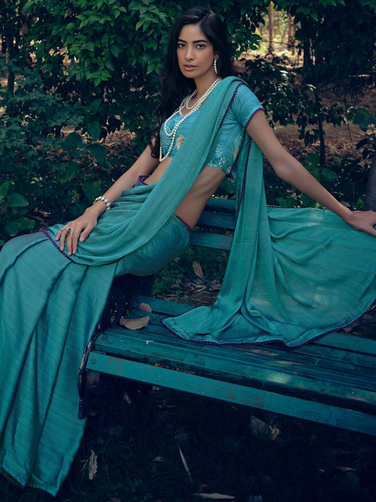 Aastha Fashion Women's Teal Art Silk Woven Saree with Blouse - Grab2buy