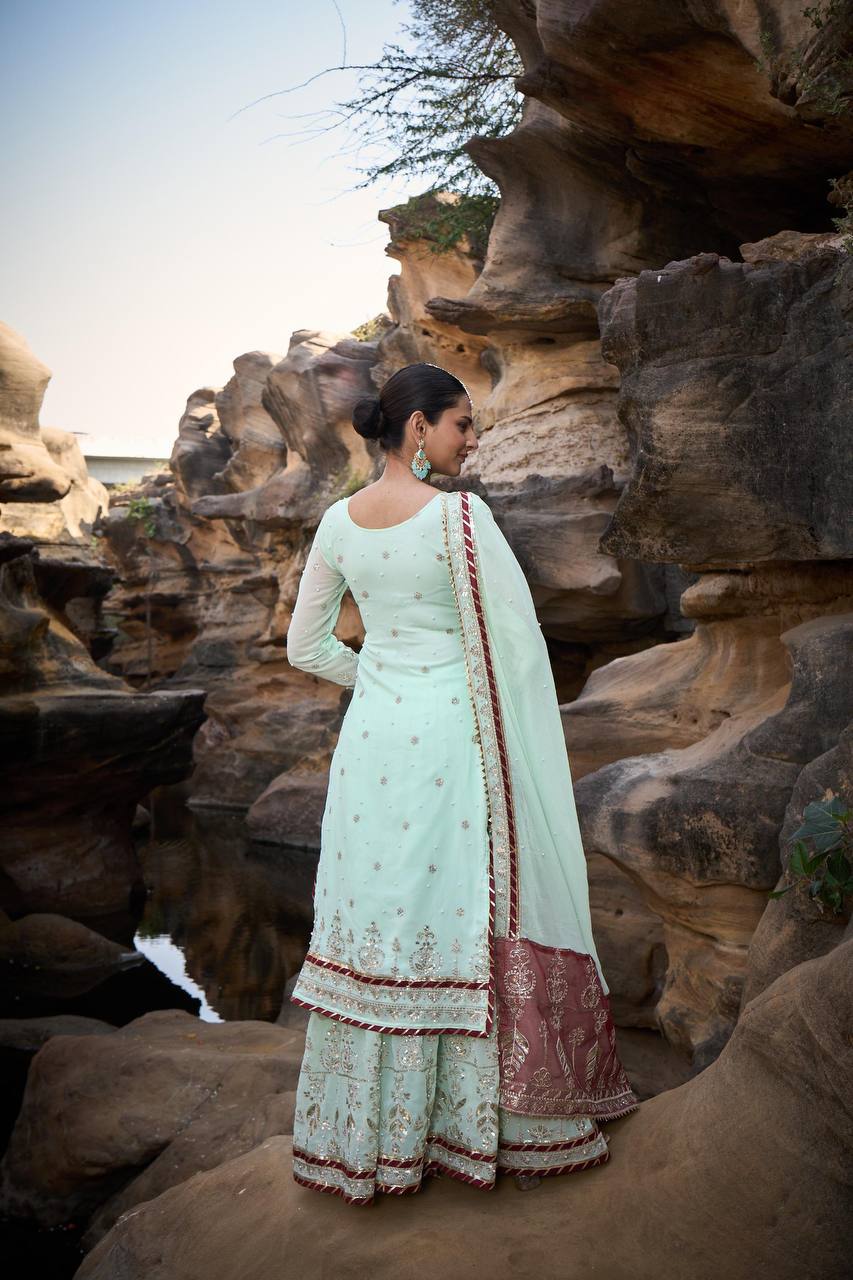 Lehenga Mart Designer Faux Georgette Ready to wear Sharara Suit for Eid